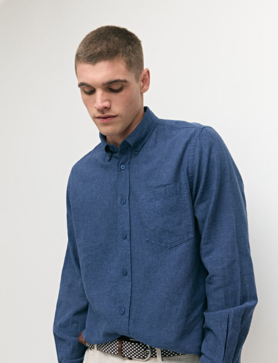 011665 CAMISA DE LINO HARRINGTON LABEL Azul Piedra