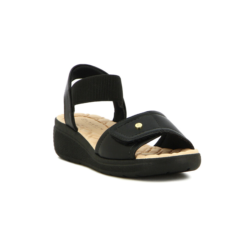 Ramarim Sandalia Tira Ancha C/velcro Pulsera C/elástico Taco Medio - Dama Negro