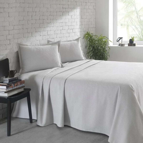 Juego Colcha y Funda Piquet Dohler Queen 100% Algodón Gris Plata