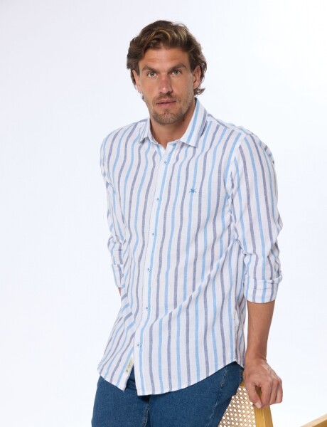CAMISA DE LINO RAYADA Azul