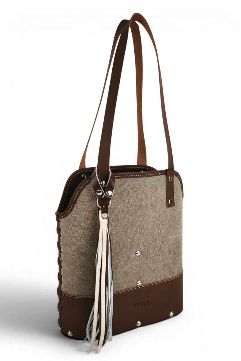 Matera de lona con base de madera y porta celular Beige