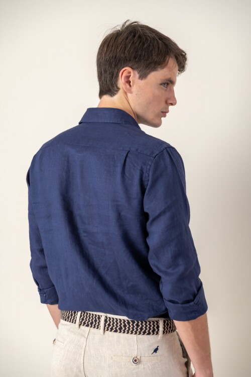 Camisa short collar lino Azul Marino