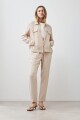 Chaqueta de lino pespuntes y parche bordado beige melange