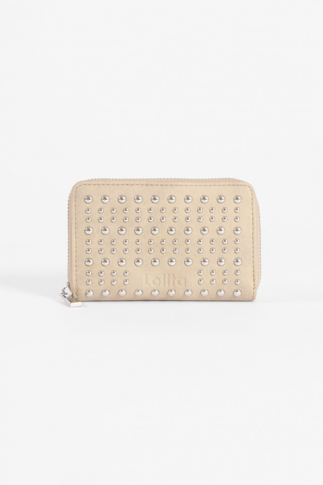 Billetera con tachas beige