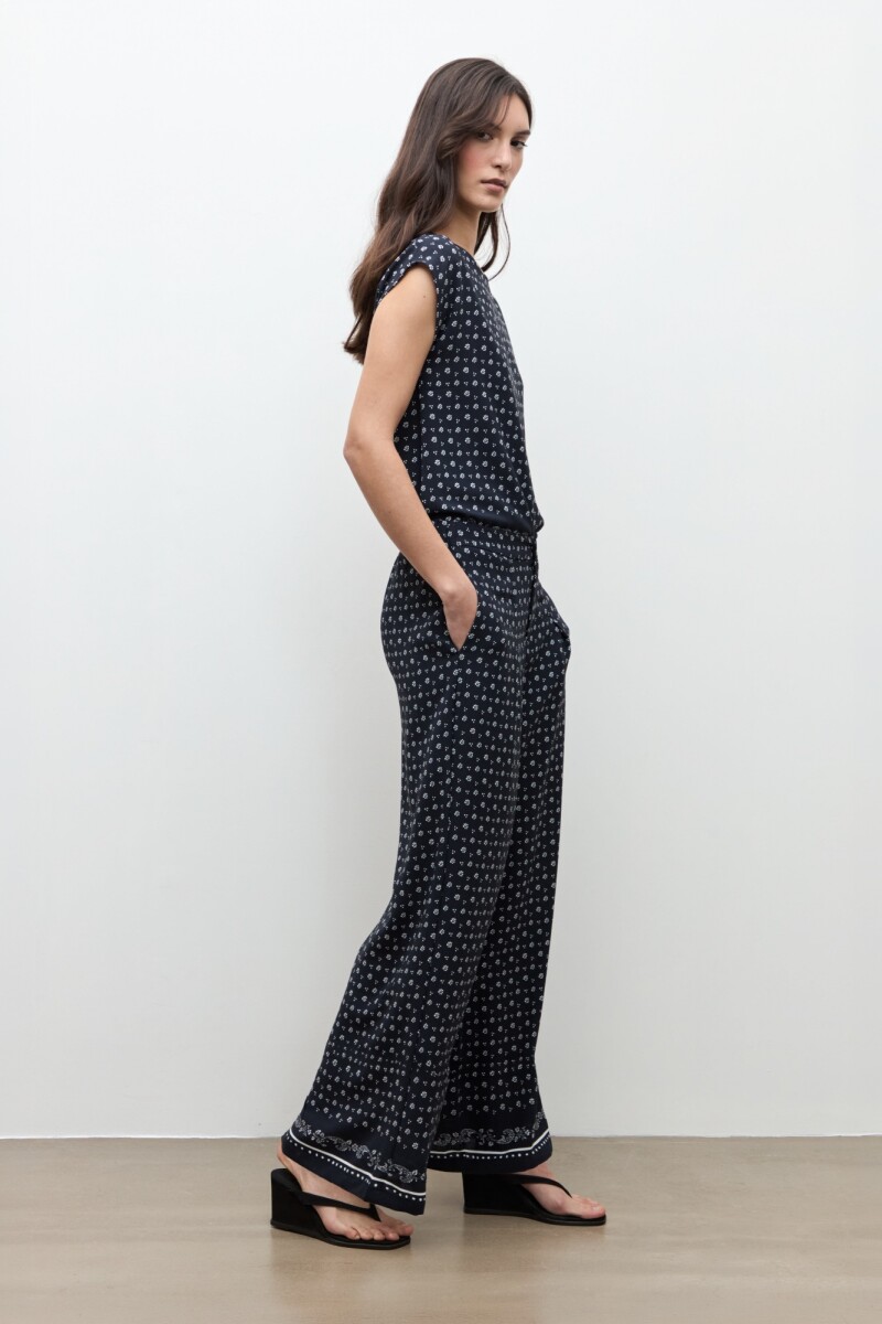 Pantalon palazzo estampa Paisley azul marino