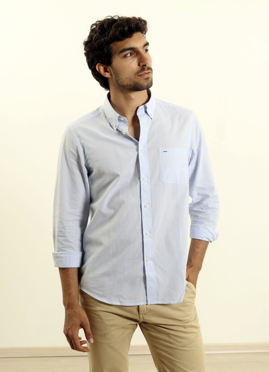 CAMISA HARRINGTON LABEL - Blanco/celeste 