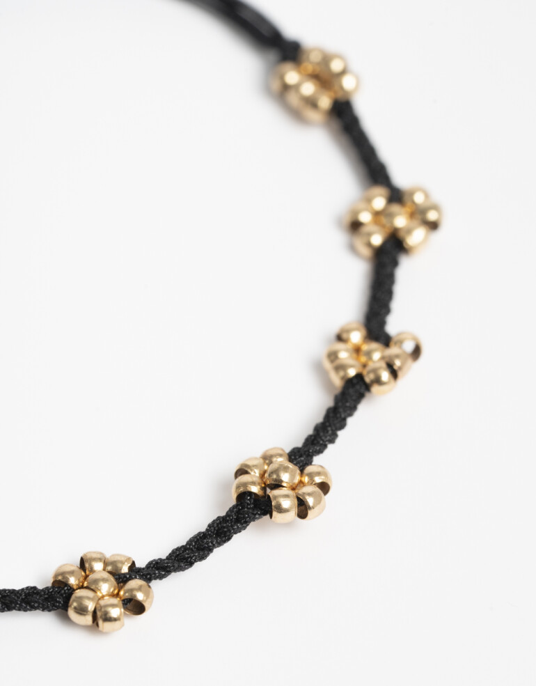 Pulseras Flexibles Cordón Pulsera Con Cordón Y Flores - Dorado