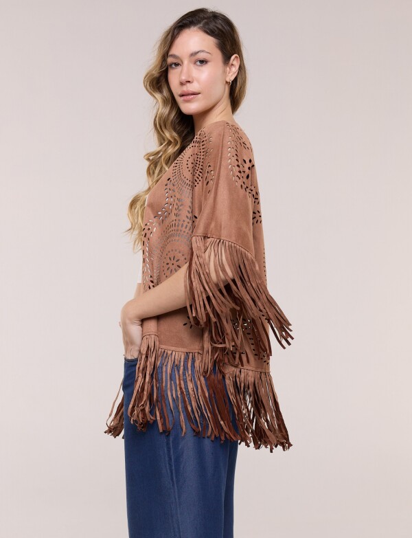 Chaqueta Suede Con Calados Y Flecos TOSTADO