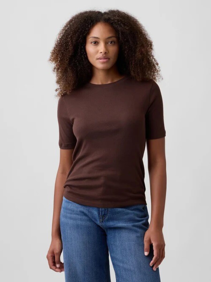 Remera Modal Manga Corta Mujer - Dark Brown 