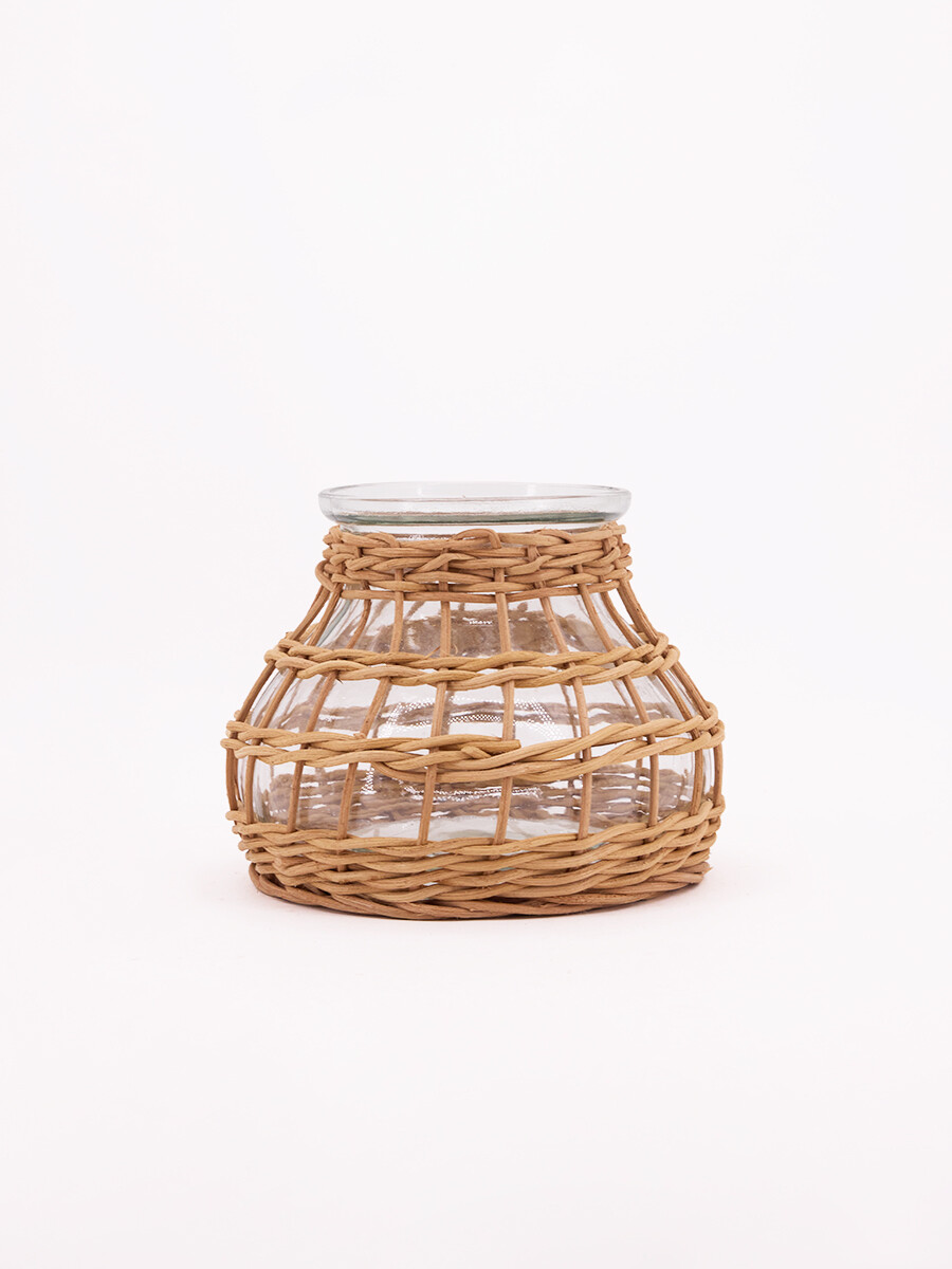 FANALES VIDRIO Y RATAN - NATURAL 