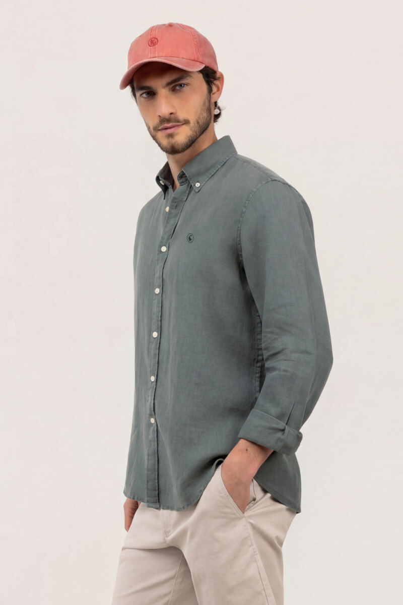 Camisa Lino Verde Oscuro