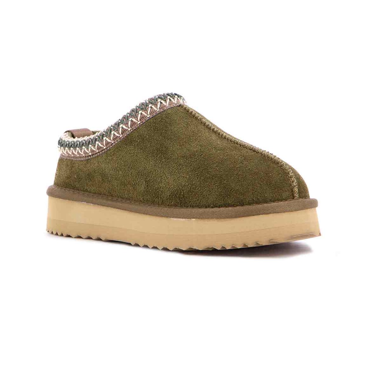 Country Pantufla Cuero / Peluche - Tira De Color Fija - Dama - Verde - Verde 