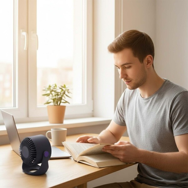 Ventilador Escritorio Recargable Batería 360 5 Velocidades Color Negro