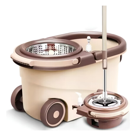 Balde Trapeador Centrifugado Acero Inox 5lts + Mopa Beige