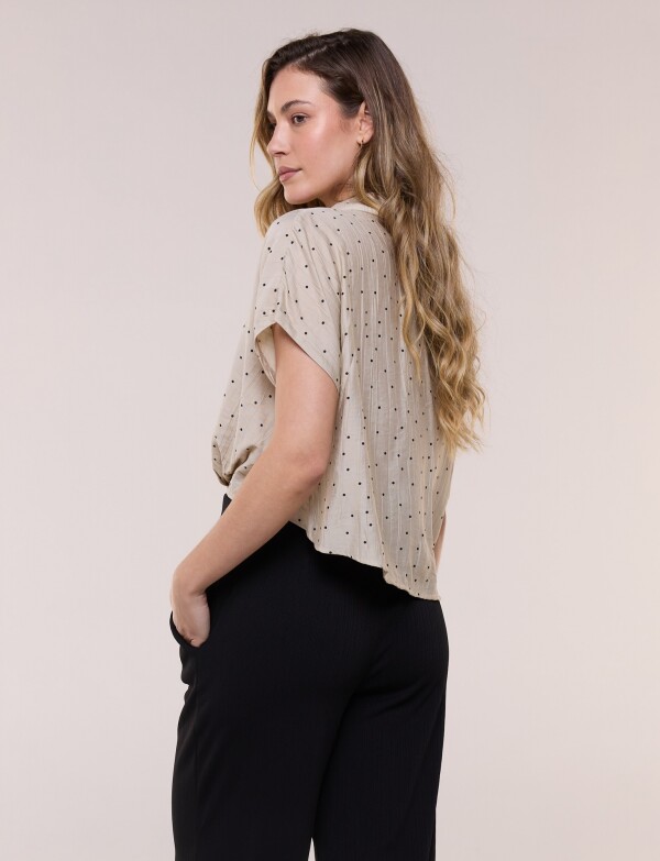 Blusa Crop Cruzada Con Lunares BEIGE