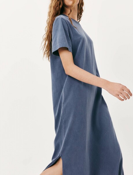 VESTIDO LARGO MANGA CORTA AZUL