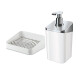 Set Dispensador de jabón 350 ml + Porta jabón BLANCO
