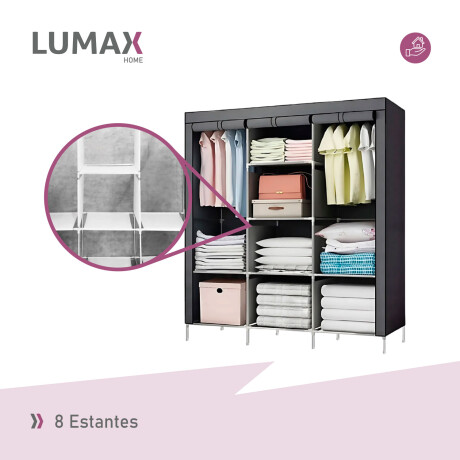 Ropero de 8 Estantes Desmontable de Caño y Tela TNT 175x45x130 Gris