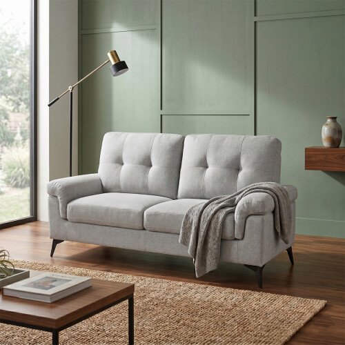 Sillón 2 Cuerpos Tela y Madera Natural Living - Lamona Gris Claro