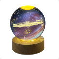 Lampara Veladora Bola de Cristal de 8 CM con Led y Base de Madera Galaxia