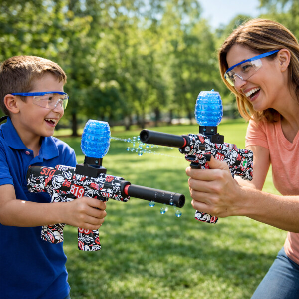 Pistola Hidrogel Ametralladora Lentes Municiones Recargable Color Rojo