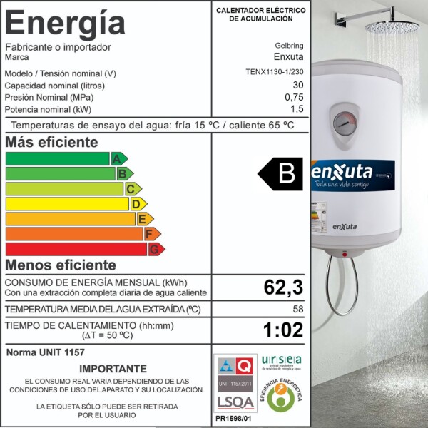 Termotanque Calefón Enxuta 30 L. Tenx1130-1 TERMOTANQUE ENXUTA 1130/2130 30L