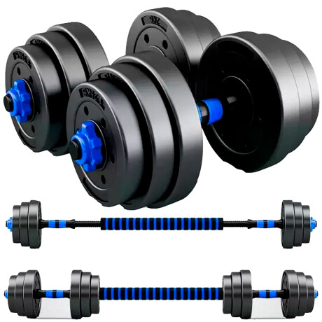 Set 2 Mancuernas + Barra 3en1 + 20kg Disco Pesa PVC 8x2.5KG
