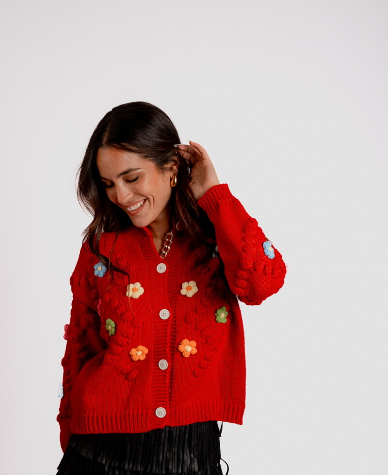 Saco Clarisse bordó con flores de colores