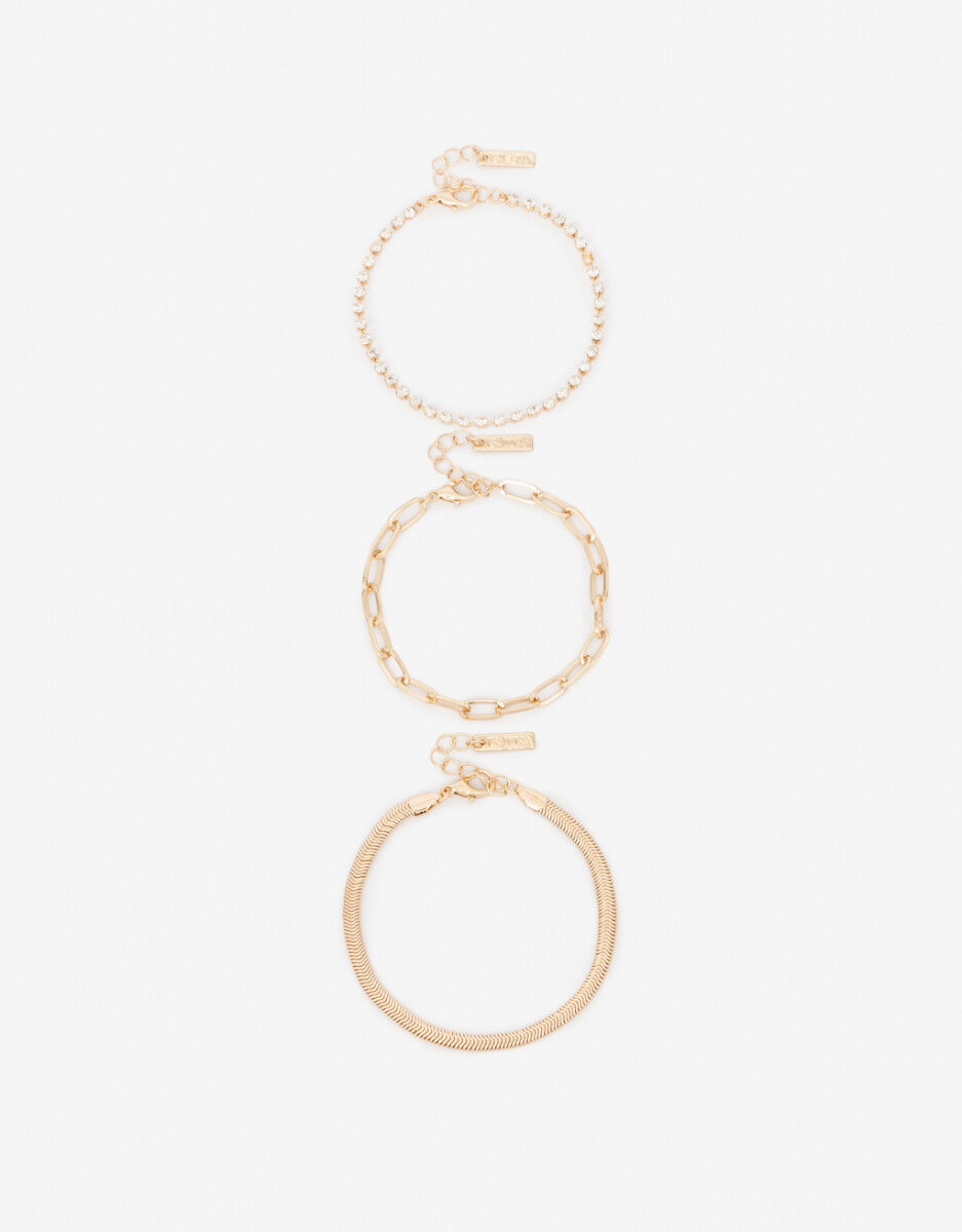 Set De Pulseras De Metal Y Strass. 