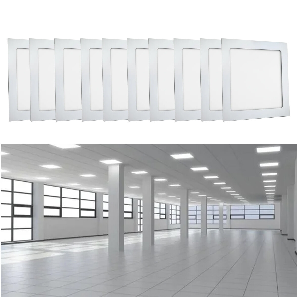 Panel De Techo Pack X10 Plafón Cuadrado Luz Blanco 