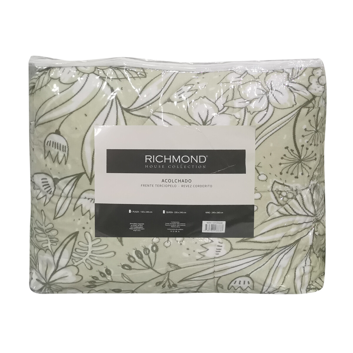 Acolchado King Size Terciopelo con Corderito Richmond 240 x 260 cm - VERDE 