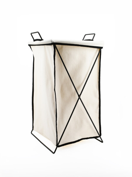 CESTO METAL PLEGABLE CON TELA PARA ROPA SUCIA NEGRO