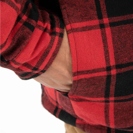 Campera Camisa Leñadora Cangurito Capucha Con Cierre Rojo
