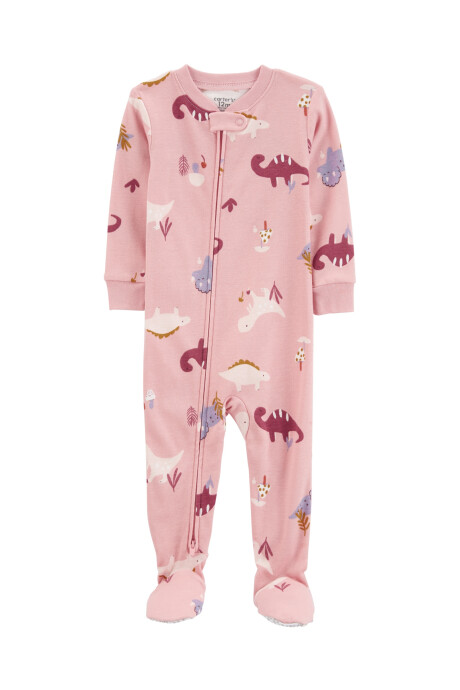 Pijama uno pieza de algodón, con pie, rosado, diseño dinos. Talles 2-5T Pijama uno pieza de algodón, con pie, rosado, diseño dinos. Talles 2-5T