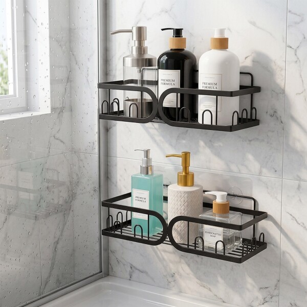 Set X5 Estante Organizador Baño Accesorio Jaboneras Adhesivo IMBACK Color Negro Set X5 Estante Organizador Baño Accesorio Jaboneras Adhesivo IMBACK Color Negro