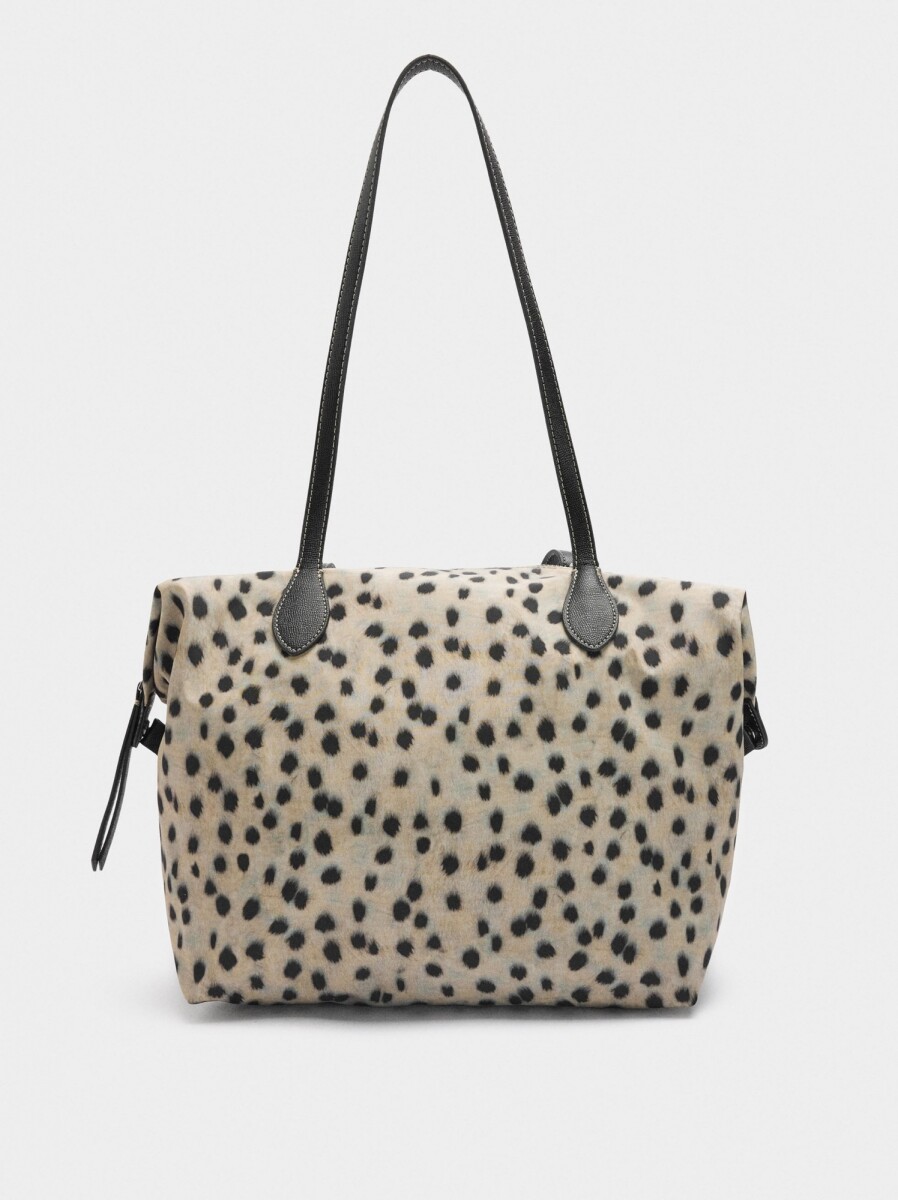 Bolso Shopper De Nylon Estampado Animal - crudo 