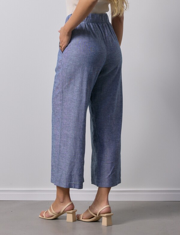 Pantalon Lino Crop AZUL