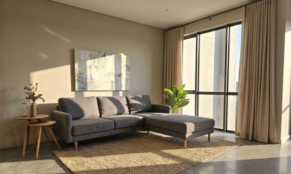 Sofá con Chaise PRADA Dark Grey Tela Rústica