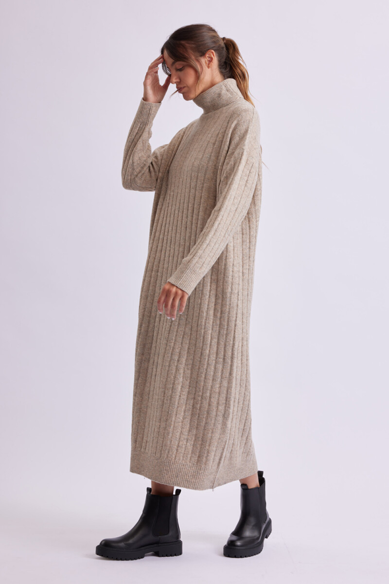 Vestido punto canalé Beige