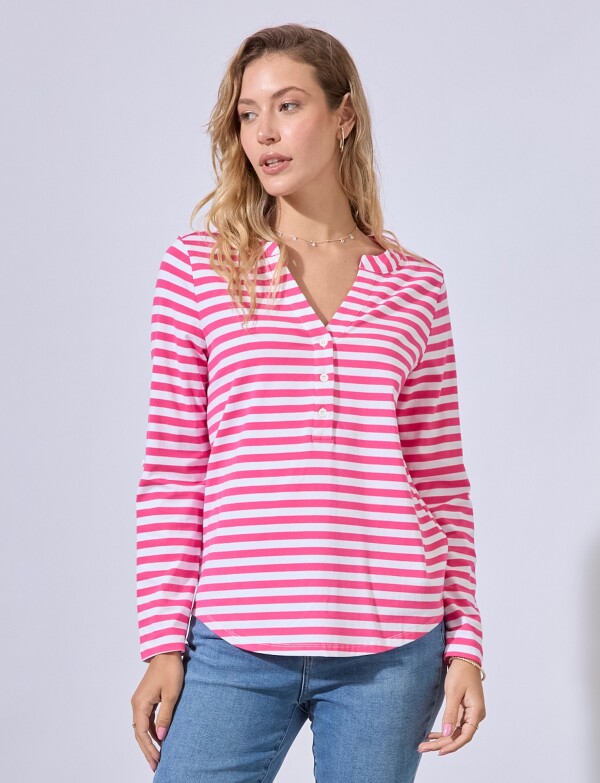 Remera Algodon Escote V FUCSIA