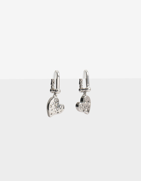 Aros Colgantes Cortos Strass Aros Colgantes Corazón Strass - Plateado Rodio