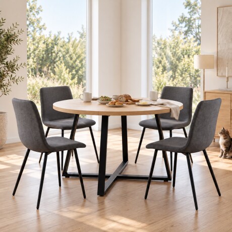 PACK x2 SILLA DE COMEDOR TAPIZADA EN TELA CON RESPALDO ALTO SIN APOYABRAZOS GRIS