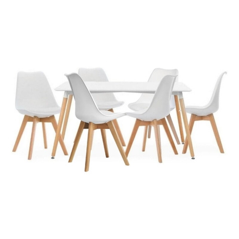 Juego de comedor Eames mesa rectangular 120x80cm + 6 sillas Eames acolchonadas Juego de comedor Eames mesa rectangular 120x80cm + 6 sillas Eames acolchonadas