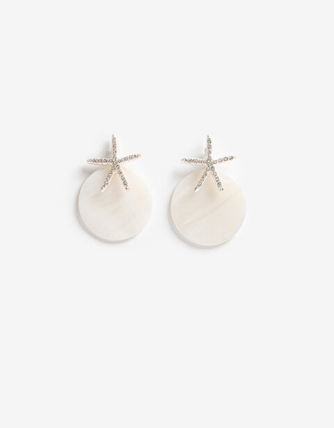Aros Colgantes Cortos Strass Aros Cortos Estrella - Blanco Crema