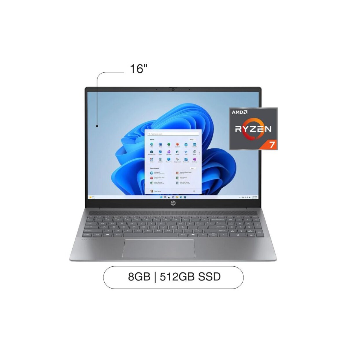Notebook HP Pavilion 16-AG0070 16' FHD 512GB/8GB RAM R7-8840U W11 