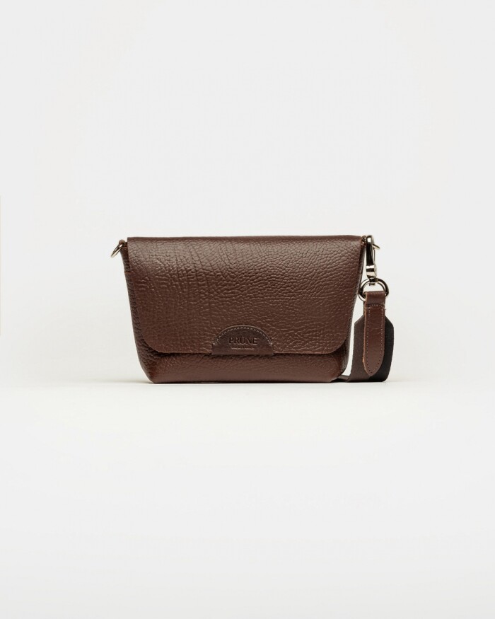 Mini bag Nina en cuero graneado Chocolate Niquel