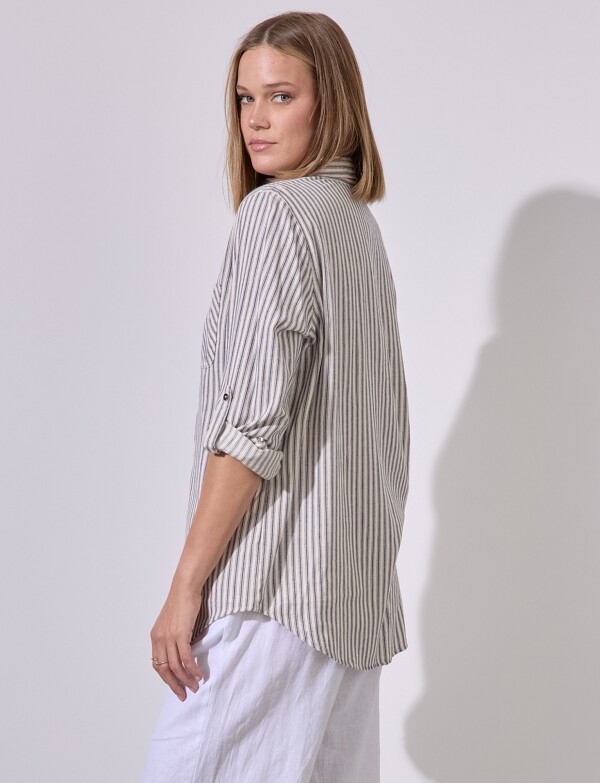 Camisa Algodon Lineas BEIGE/MULTI