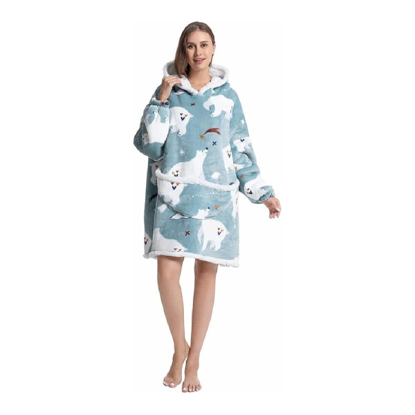 Manta Buzo Canguro Con Capucha Poncho Corderito Invierno Variante Oso Polar