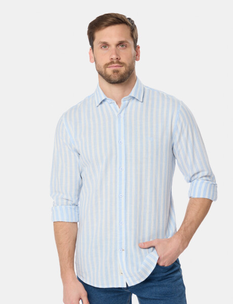 CAMISA RAYADA DE LINO Celeste