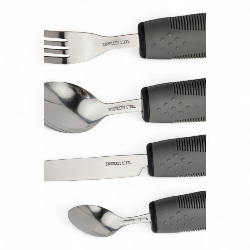 Set Cubiertos Adaptados Artritis, Temblor Manos Gris